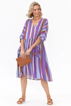 Above Knee Dresses<PQ Electra Purple Stripe Pocket Dress
