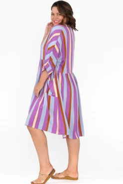 Above Knee Dresses<PQ Electra Purple Stripe Pocket Dress