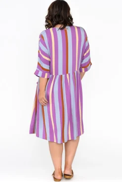Above Knee Dresses<PQ Electra Purple Stripe Pocket Dress