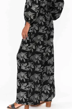 Pants<Stella Gemma Eleri Black Palm Linen Wide Leg Pant