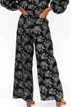 Pants<Stella Gemma Eleri Black Palm Linen Wide Leg Pant
