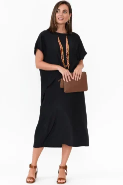 Midi Dresses<Cotton Village Elijah Black Cupro Layer Dress