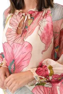 Sleeved Tops<La Strada Eliska Pink Flower Silk Top