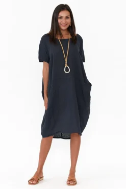 Linen Dresses<Talia Benson Ella Navy Linen Dress