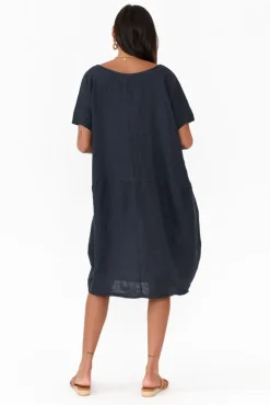 Linen Dresses<Talia Benson Ella Navy Linen Dress