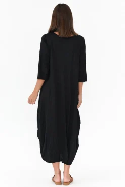 Cotton Dresses<Cotton Village Ellis Black Crinkle Cotton Tie Dress