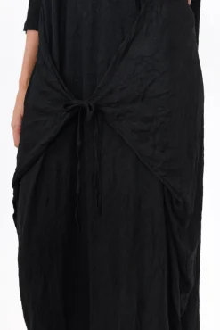 Cotton Dresses<Cotton Village Ellis Black Crinkle Cotton Tie Dress