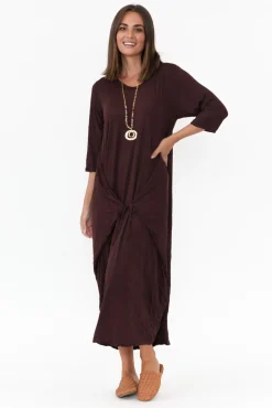 Cotton Dresses<Cotton Village Ellis Chocolate Crinkle Cotton Tie Dress