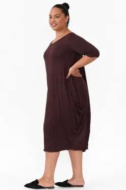 Cotton Dresses<Cotton Village Ellis Chocolate Crinkle Cotton Tie Dress