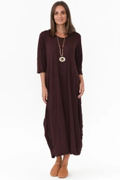 Cotton Dresses<Cotton Village Ellis Chocolate Crinkle Cotton Tie Dress