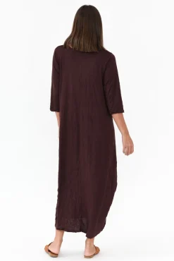 Cotton Dresses<Cotton Village Ellis Chocolate Crinkle Cotton Tie Dress