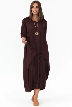 Cotton Dresses<Cotton Village Ellis Chocolate Crinkle Cotton Tie Dress