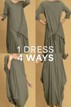 Cotton Dresses<Cotton Village Ellis Khaki Crinkle Cotton Tie Dress