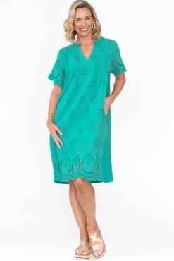 Cotton Dresses<Fabuler Ellory Turquoise Linen Cotton Pocket Dress