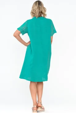 Cotton Dresses<Fabuler Ellory Turquoise Linen Cotton Pocket Dress