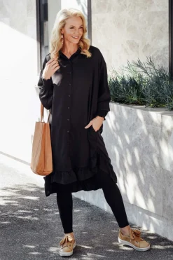 Below Knee Dresses<PQ Elma Black Tencel Shirt Dress