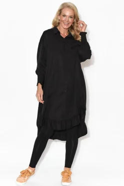 Below Knee Dresses<PQ Elma Black Tencel Shirt Dress