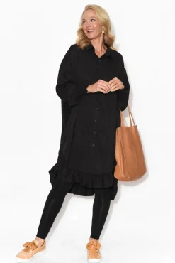Below Knee Dresses<PQ Elma Black Tencel Shirt Dress