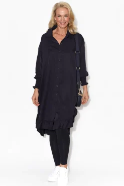 Below Knee Dresses<PQ Elma Navy Tencel Shirt Dress