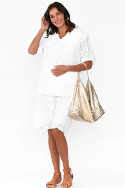 Cotton Tops<La Strada Elowen White Embroidered Cotton Top