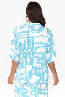 Shirts<Label of Love Emberly Blue Abstract Shirt