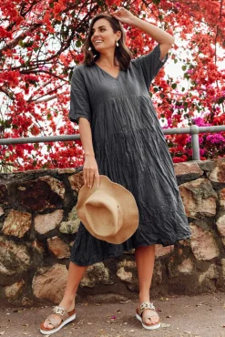 Cotton Dresses<Namastai Embry Ash Grey Crinkle Cotton Dress