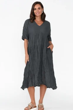 Cotton Dresses<Namastai Embry Ash Grey Crinkle Cotton Dress