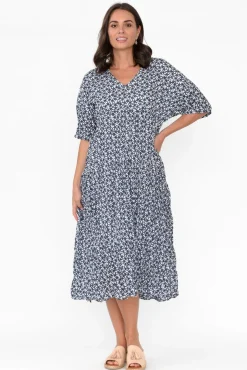 Cotton Dresses<Namastai Embry Navy Flower Crinkle Cotton Dress