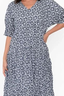 Cotton Dresses<Namastai Embry Navy Flower Crinkle Cotton Dress