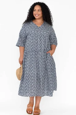 Cotton Dresses<Namastai Embry Navy Flower Crinkle Cotton Dress