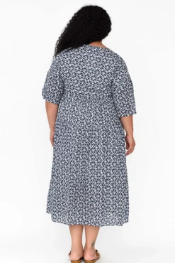 Cotton Dresses<Namastai Embry Navy Flower Crinkle Cotton Dress