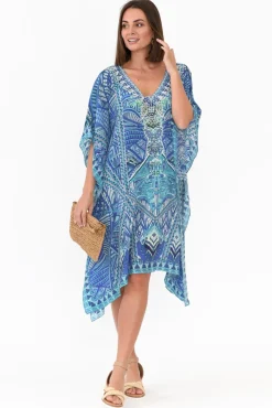 Above Knee Dresses<Fashion Spectrum Emen Blue Silk Kaftan