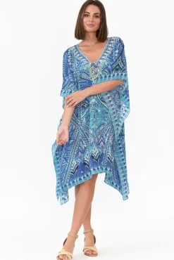 Above Knee Dresses<Fashion Spectrum Emen Blue Silk Kaftan