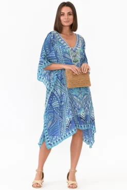 Above Knee Dresses<Fashion Spectrum Emen Blue Silk Kaftan