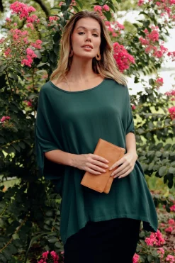 Tunic Tops<Boho Emerald Green Drape Top