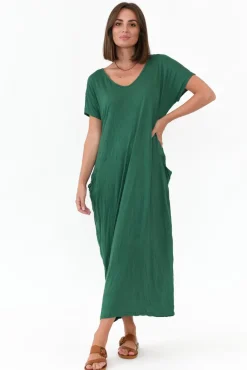 Cotton Dresses<Cotton Village Emerald Pocket Crinkle Cotton Draped Dress