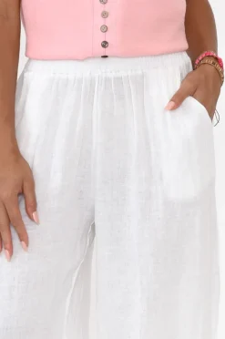 Pants<Cali and Co Emilio White Linen Wide Leg Pant