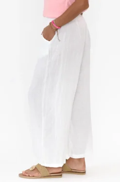 Pants<Cali and Co Emilio White Linen Wide Leg Pant