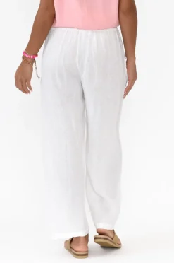 Pants<Cali and Co Emilio White Linen Wide Leg Pant