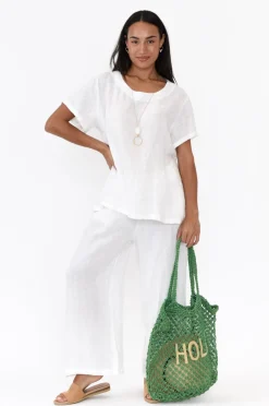 Pants<Cali and Co Emilio White Linen Wide Leg Pant