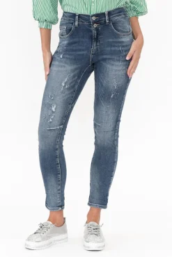 Jeans<Italian Star Emma Blue Denim Distressed Stretch Jean