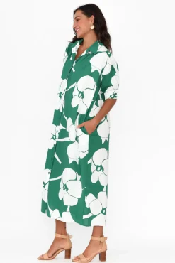 Cotton Dresses<Label Of Love Emmeline Green Flower Cotton Shirt Dress