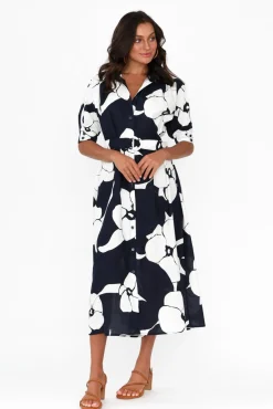 Cotton Dresses<Label Of Love Emmeline Navy Flower Cotton Shirt Dress