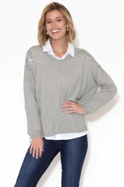 Knitwear<Label of Love Erika Grey Sequin Embellished Knit