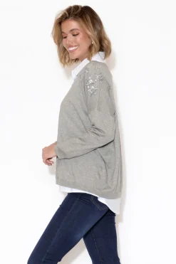 Knitwear<Label of Love Erika Grey Sequin Embellished Knit