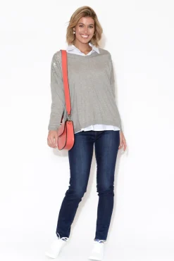 Knitwear<Label of Love Erika Grey Sequin Embellished Knit