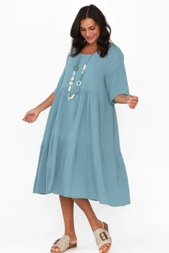 Cotton Dresses<La Mode Esmerelda Blue Cotton Tier Dress