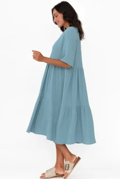Cotton Dresses<La Mode Esmerelda Blue Cotton Tier Dress