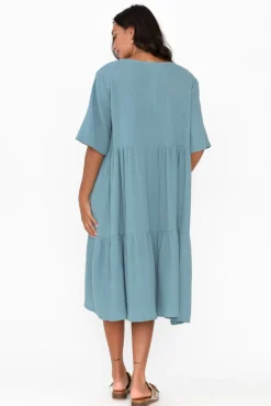 Cotton Dresses<La Mode Esmerelda Blue Cotton Tier Dress