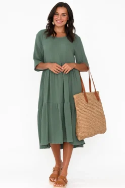 Cotton Dresses<La Mode Esmerelda Khaki Cotton Tier Dress